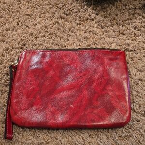 Patricia Nash Red Marbled Leather Wristlet Clutch